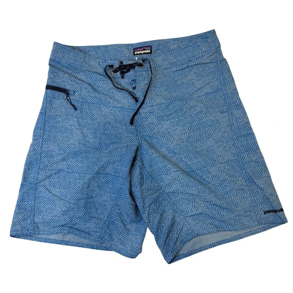 Patagonia Mens Blue Geometric Triangle Print Board Shorts Swim Trunks‎ 32